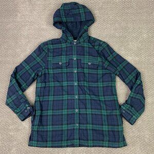 LL Bean Fleece Lined Hooded Shirt Jacket Shacket Women's Small Plaid Hoodie
